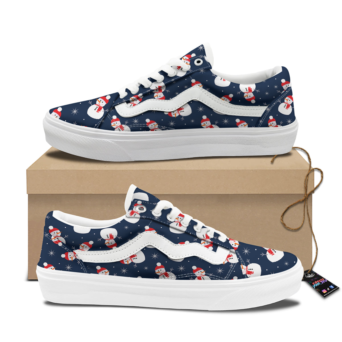 Snowman Print Pattern Skate Shoes-grizzshop