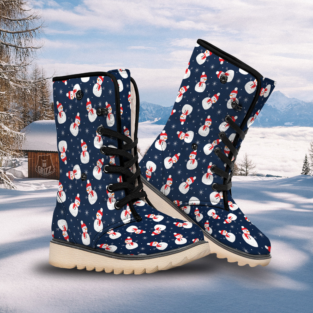 Snowman Print Pattern Snow Boots-grizzshop