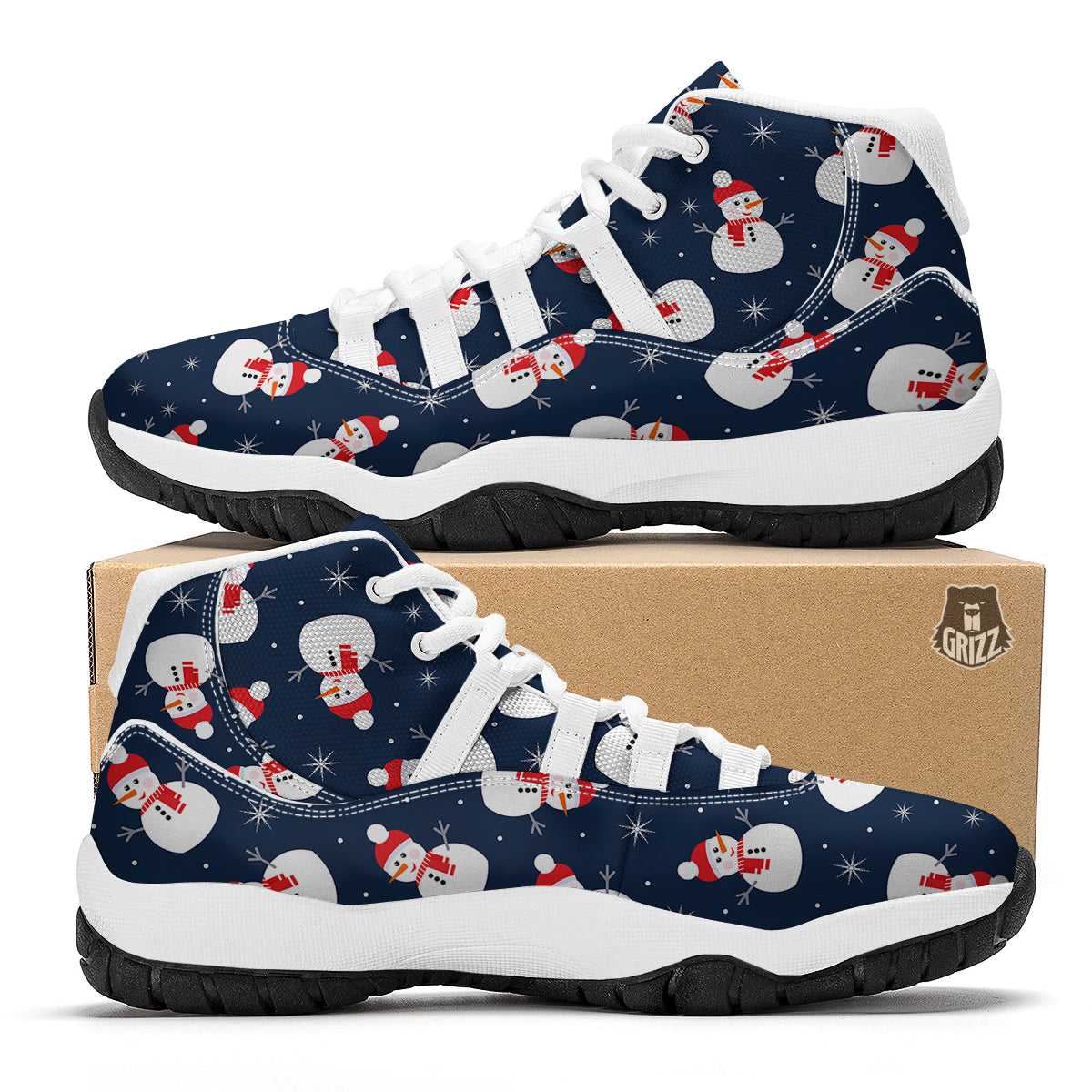 Snowman Print Pattern White Bball Shoes-grizzshop
