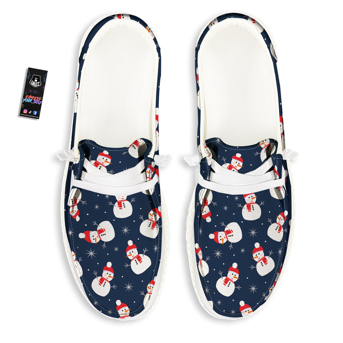 Snowman Print Pattern White Loafers-grizzshop