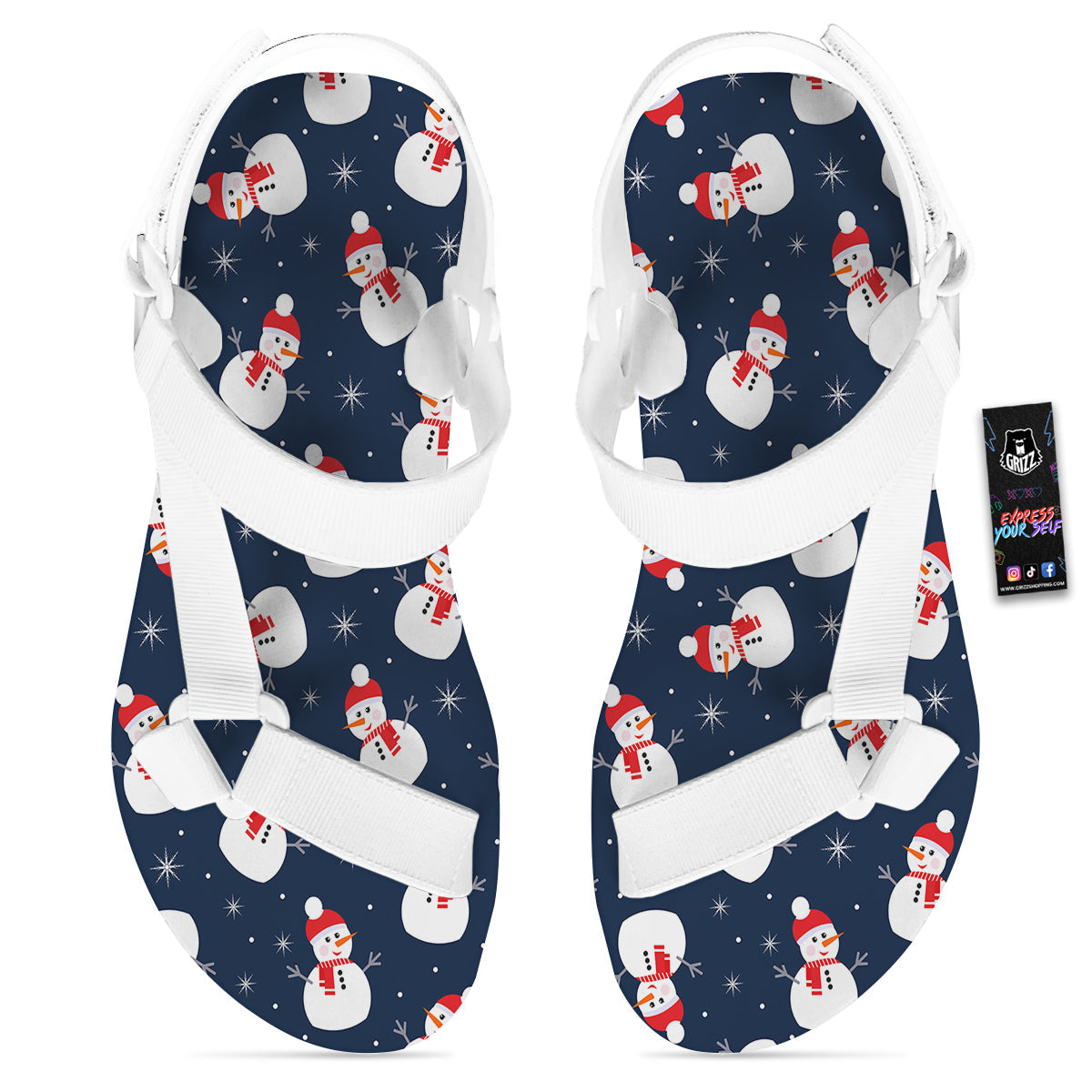 Snowman Print Pattern White Open Toe Sandals-grizzshop