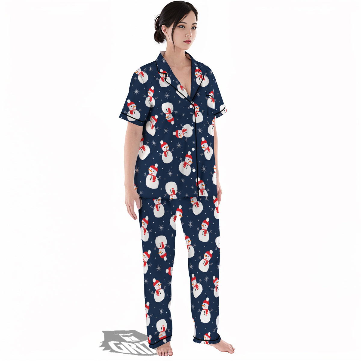 Snowman Print Pattern Women's Pajamas Set-grizzshop