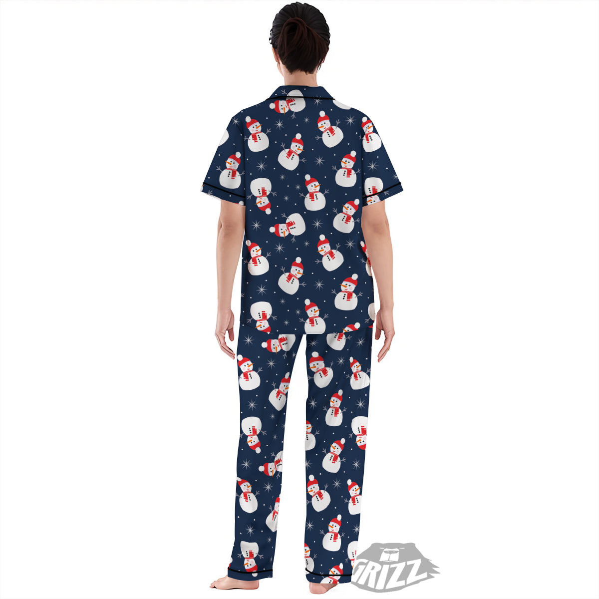 Snowman Print Pattern Women's Pajamas Set-grizzshop