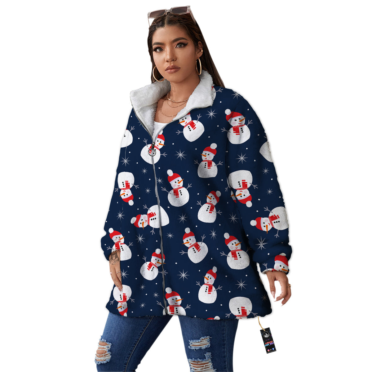 Snowman Print Pattern Women's Sherpa Jacket-grizzshop