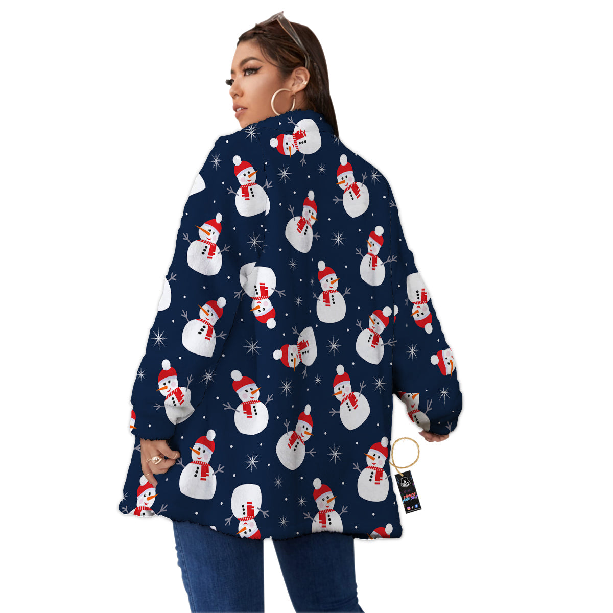 Snowman Print Pattern Women's Sherpa Jacket-grizzshop