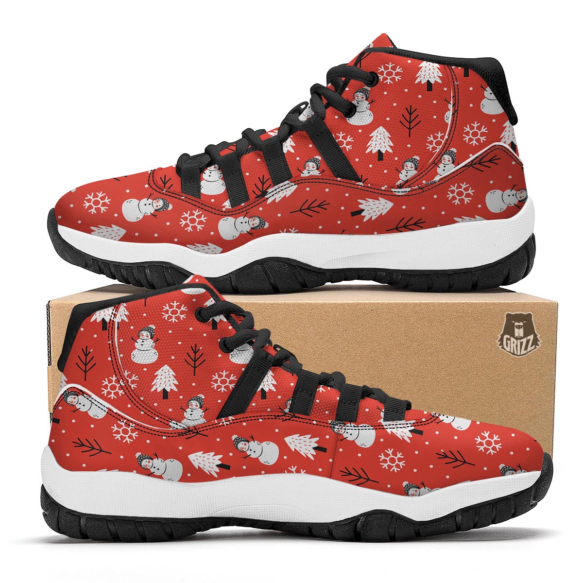 Snowman Red Print Pattern Black Bball Shoes-grizzshop