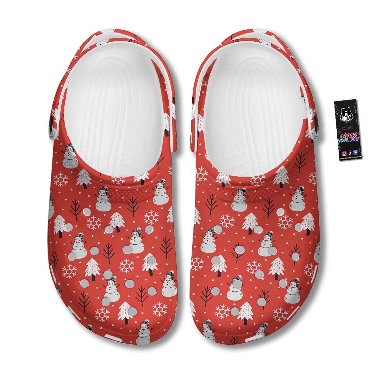 Snowman Red Print Pattern Clog-grizzshop