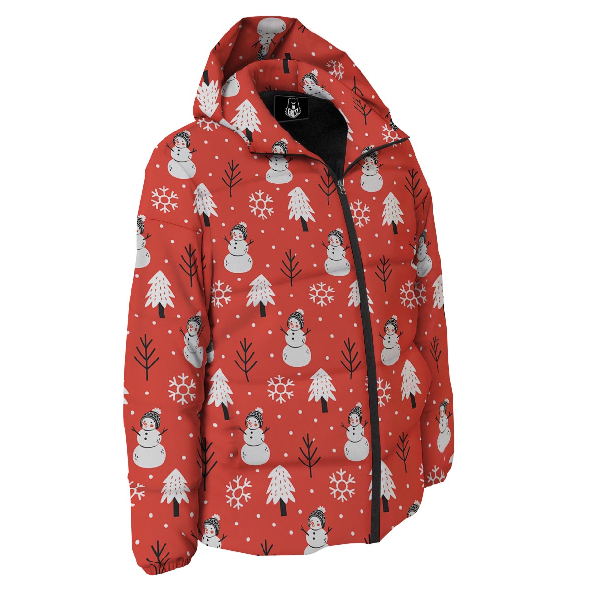 Snowman Red Print Pattern Down Jacket-grizzshop