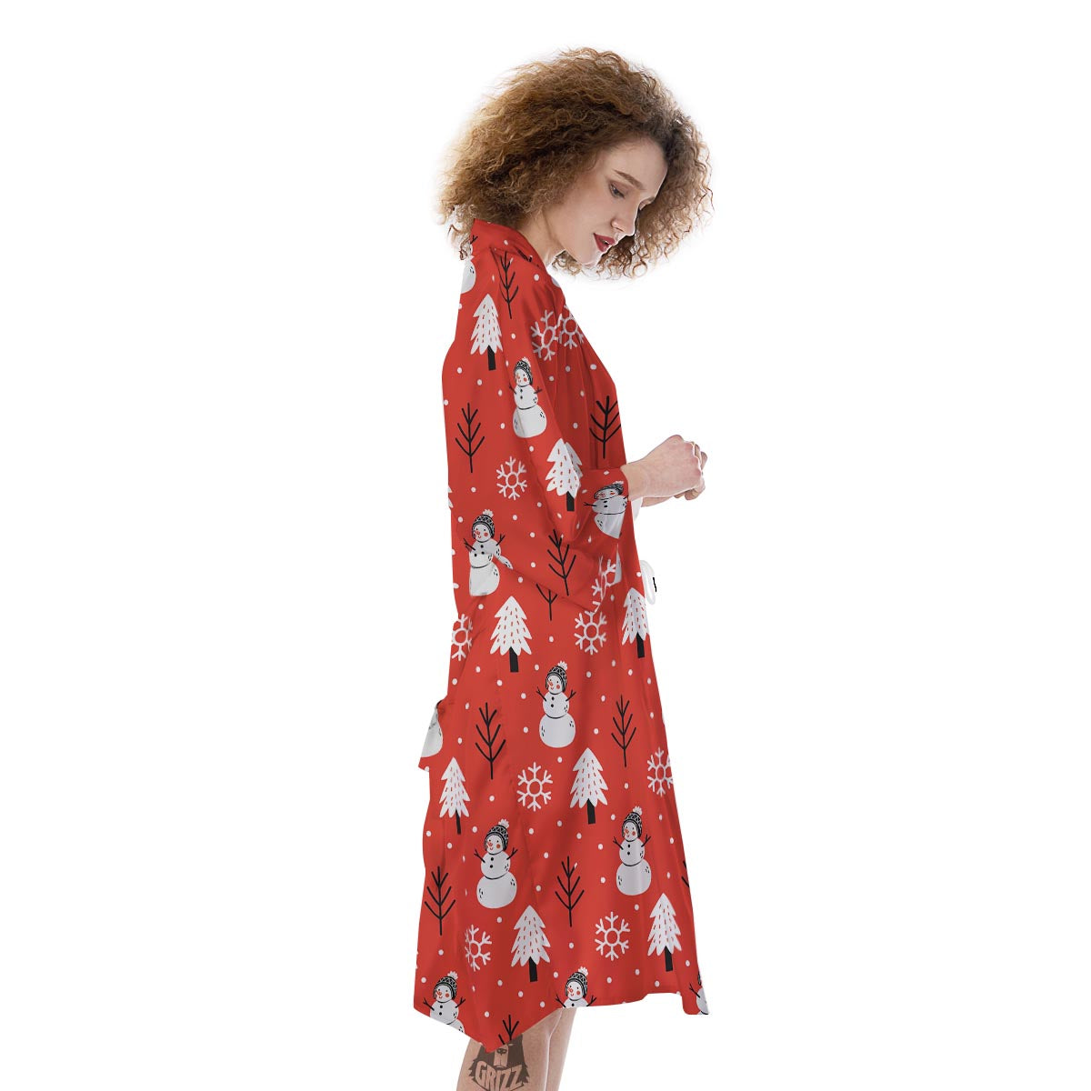 Snowman Red Print Pattern Kimono-grizzshop