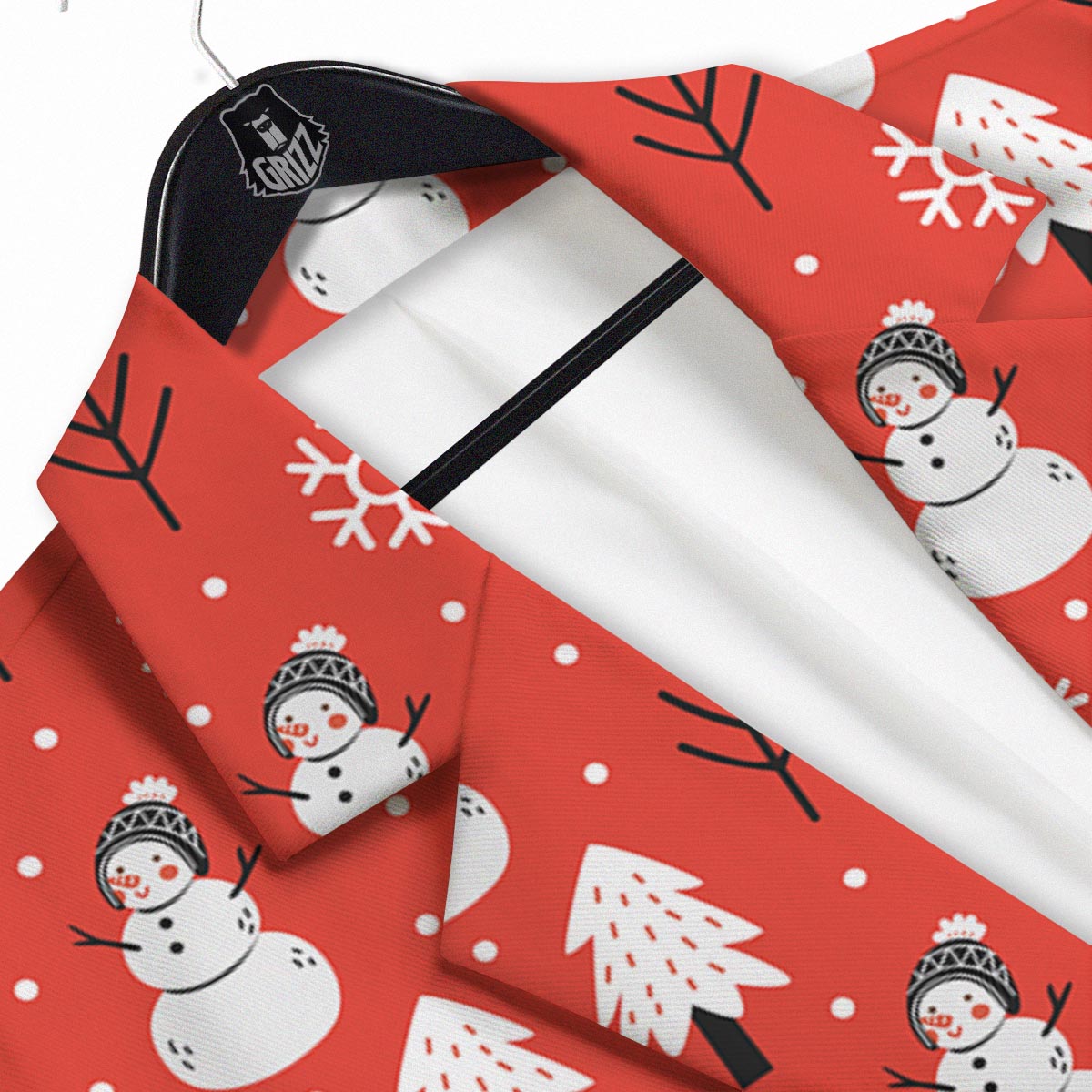Snowman Red Print Pattern Men's Sport Coat-grizzshop