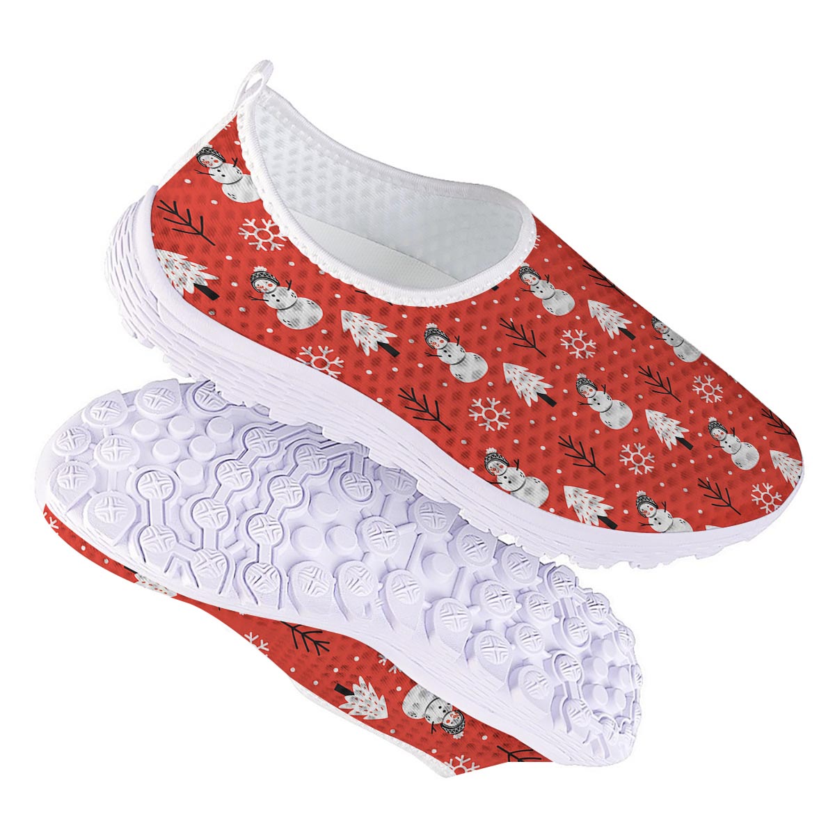 Snowman Red Print Pattern Nurse Shoes-grizzshop
