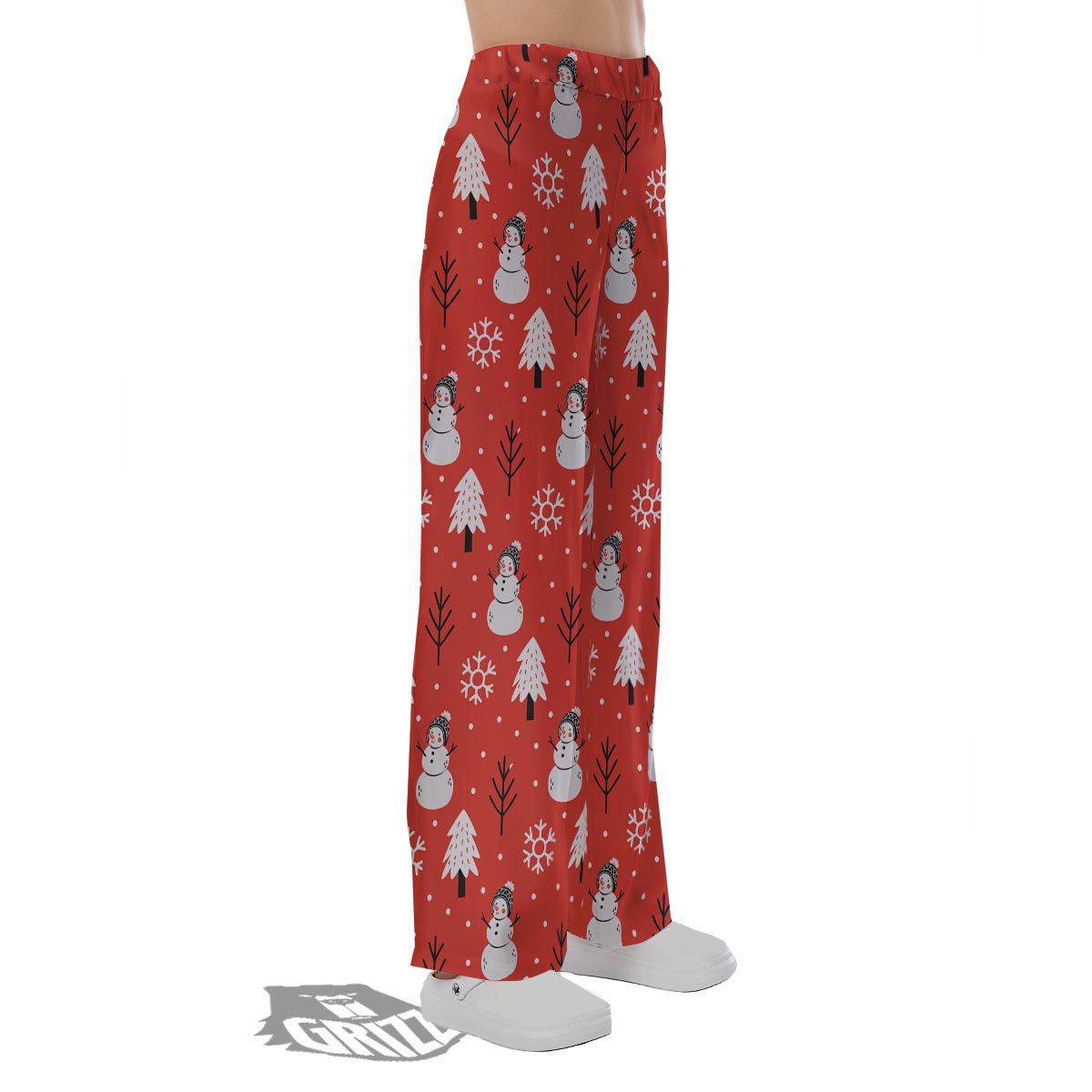Snowman Red Print Pattern Pajama Pants-grizzshop