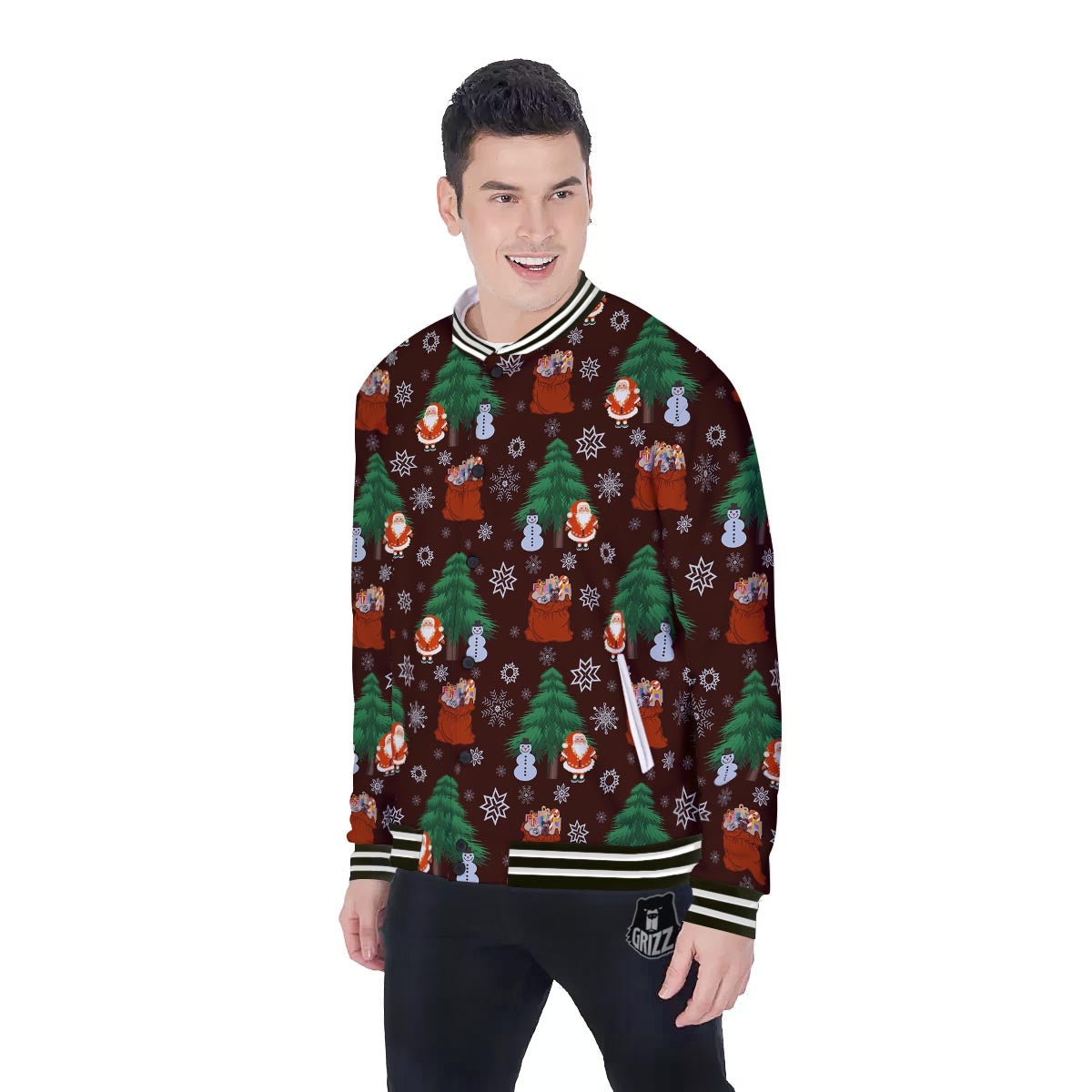 Snowman Santa Print Pattern Baseball Jacket-grizzshop