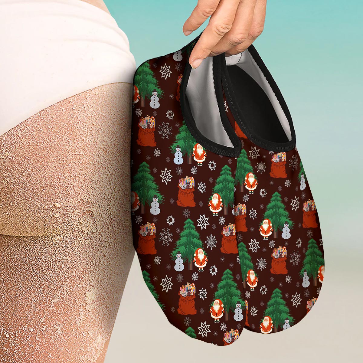 Snowman Santa Print Pattern Water Shoes-grizzshop