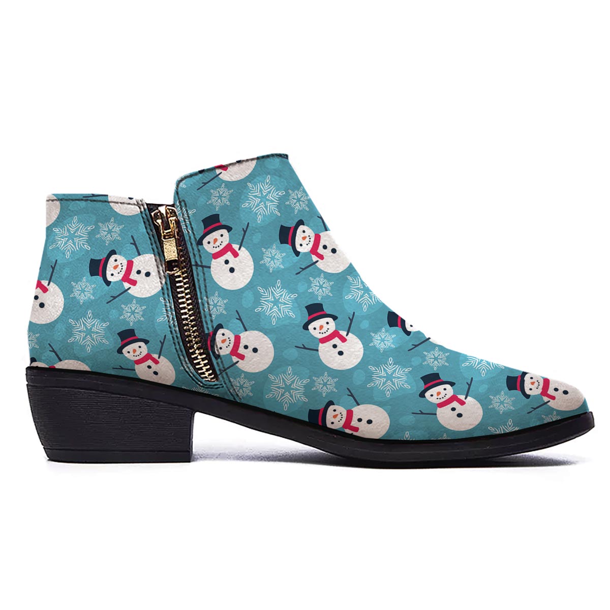 Snowman Teal Print Pattern Ankle Boots-grizzshop