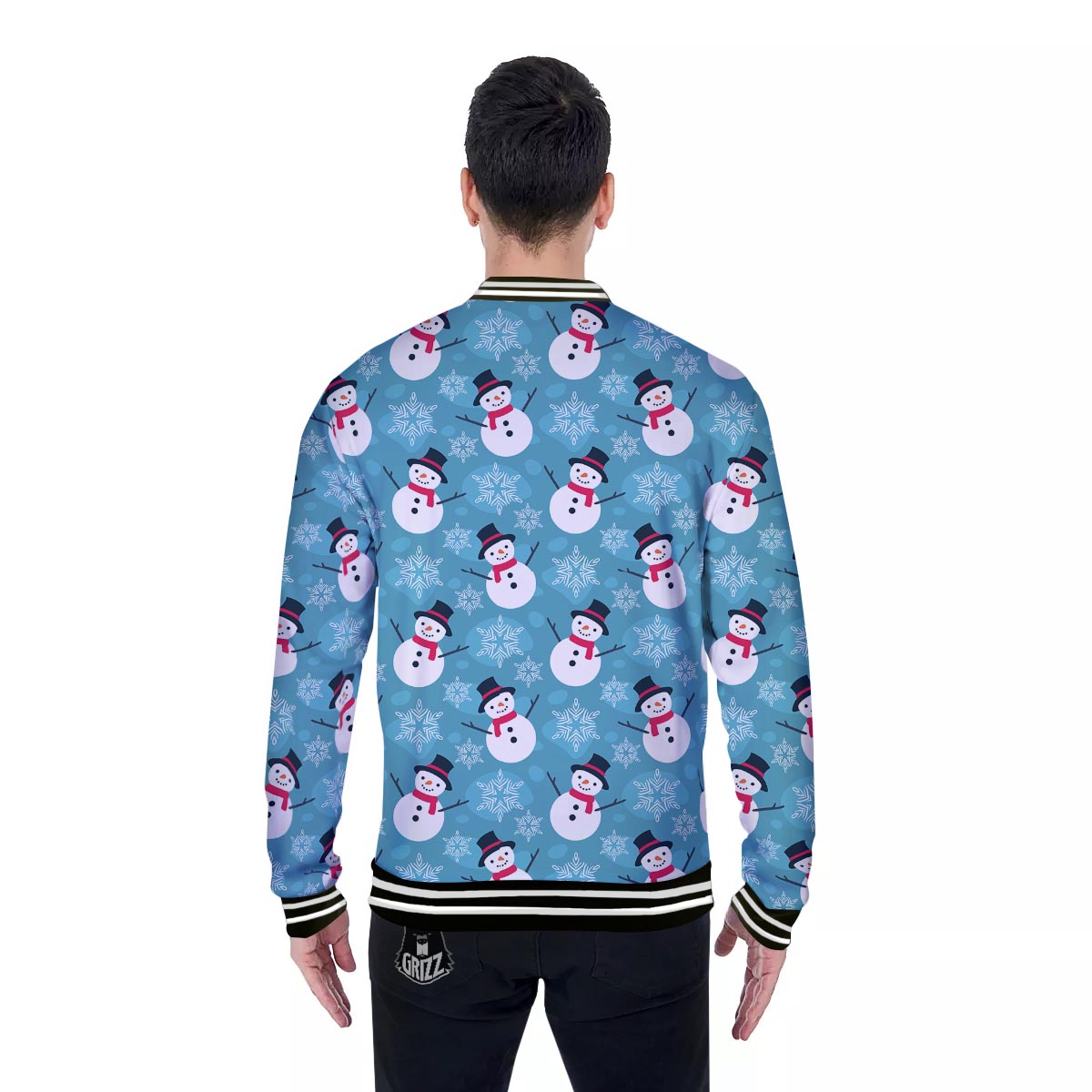 Snowman Teal Print Pattern Baseball Jacket-grizzshop