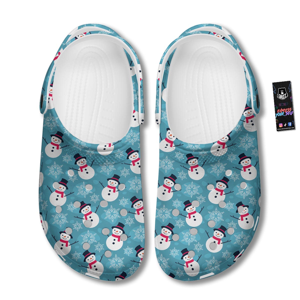 Snowman Teal Print Pattern Clog-grizzshop