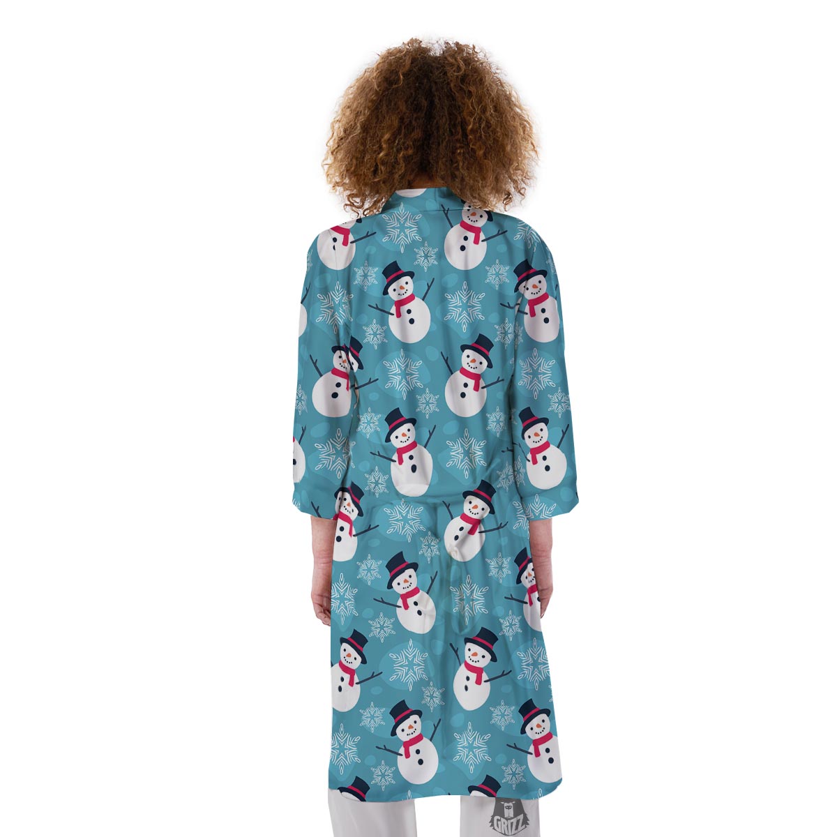 Snowman Teal Print Pattern Kimono-grizzshop