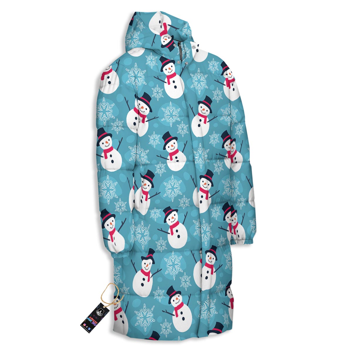 Snowman Teal Print Pattern Long Down Jacket-grizzshop
