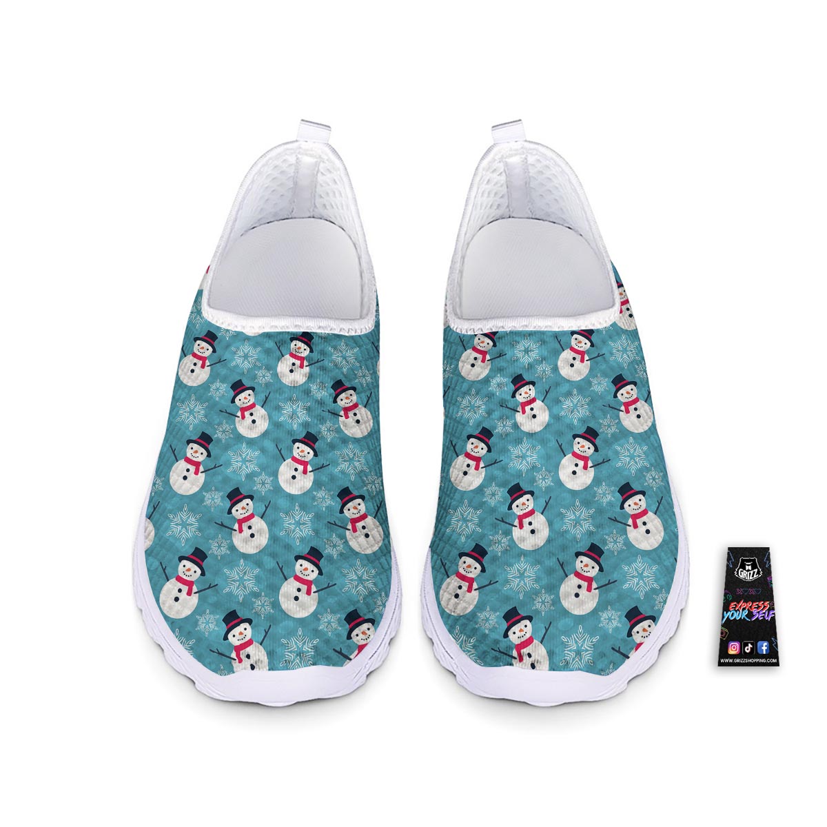 Snowman Teal Print Pattern Nurse Shoes-grizzshop