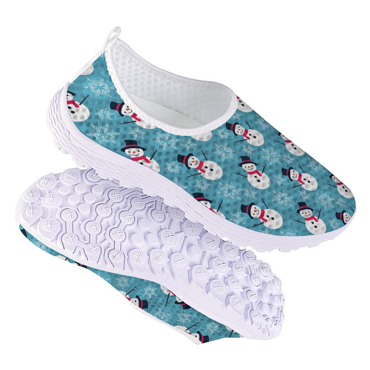 Snowman Teal Print Pattern Nurse Shoes-grizzshop