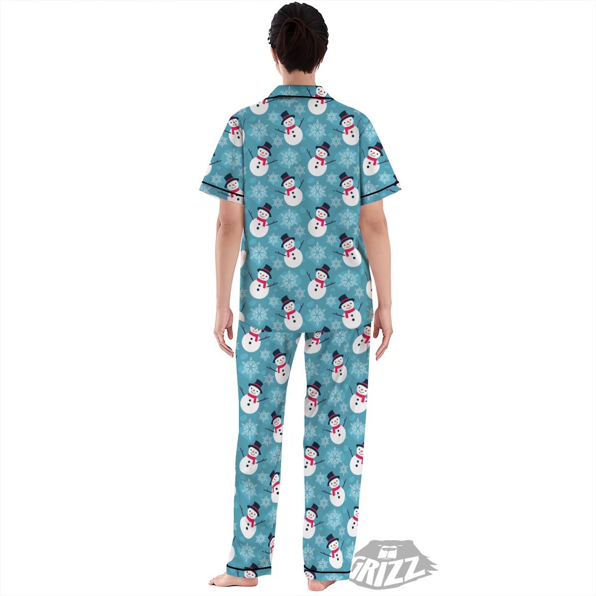 Snowman Teal Print Pattern Women's Pajamas Set-grizzshop