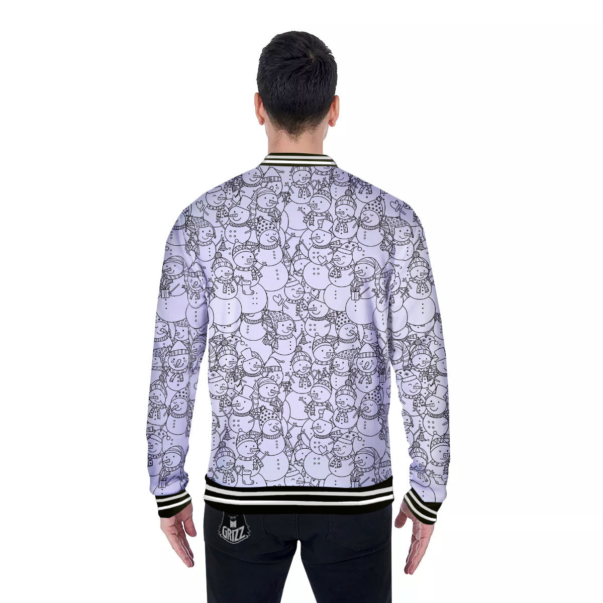 Snowman White And Black Print Pattern Baseball Jacket-grizzshop