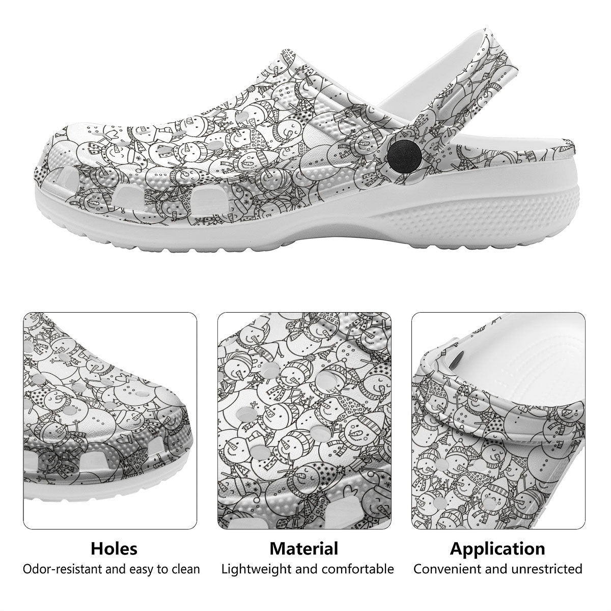 Snowman White And Black Print Pattern Clog-grizzshop