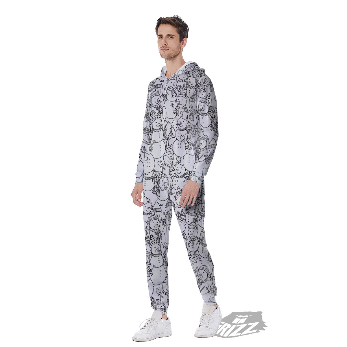 Snowman White And Black Print Pattern Men's Jumpsuit-grizzshop
