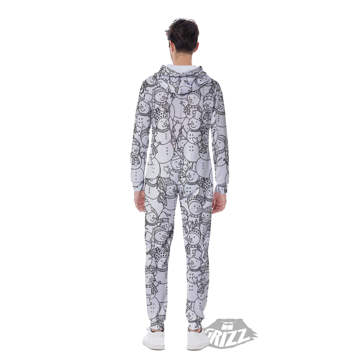 Snowman White And Black Print Pattern Men's Jumpsuit-grizzshop