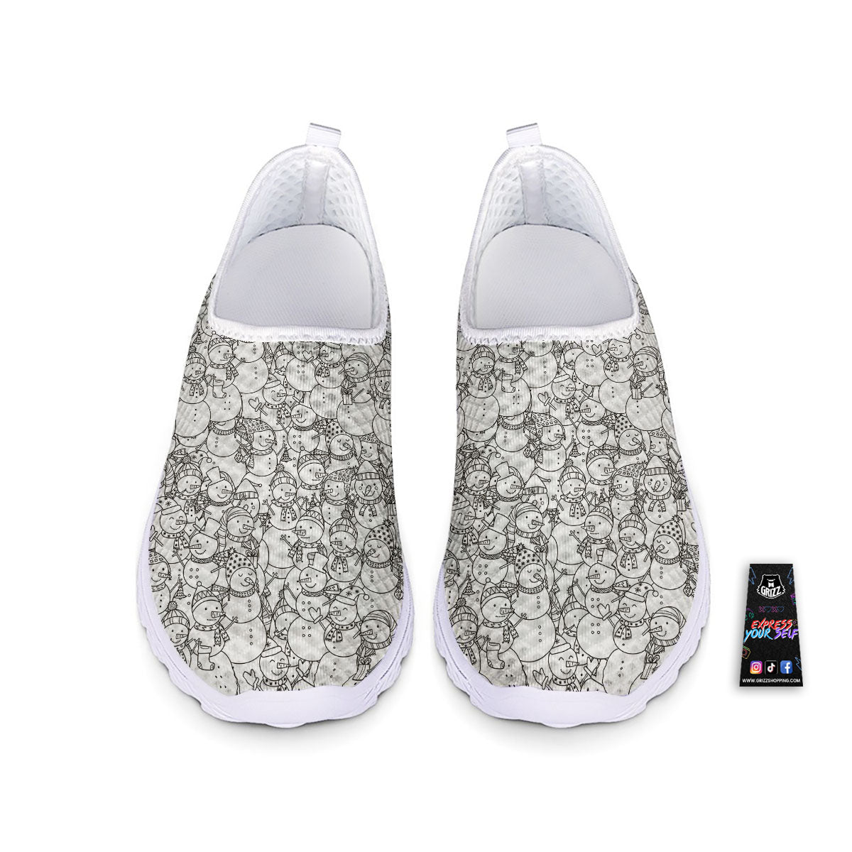 Snowman White And Black Print Pattern Nurse Shoes-grizzshop