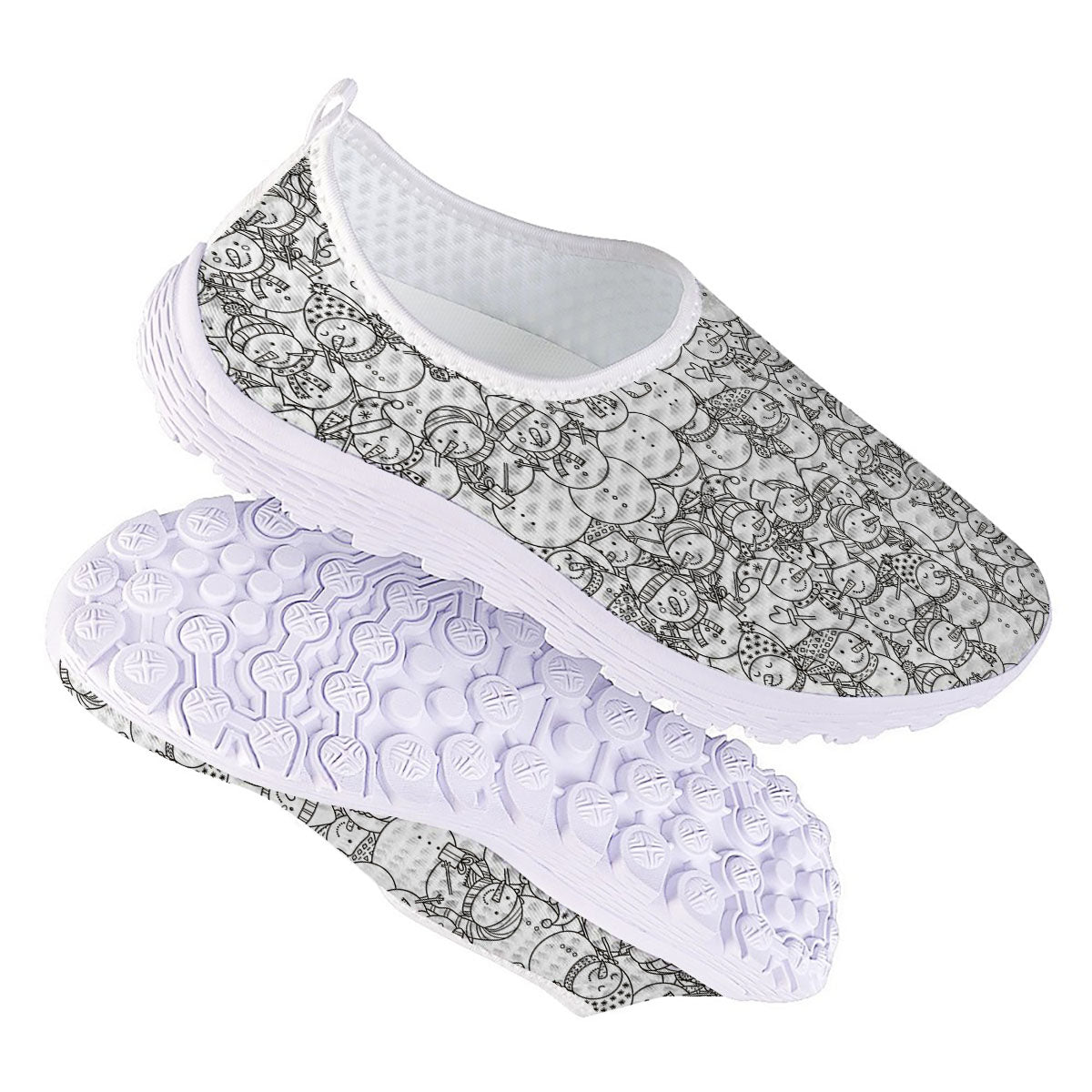 Snowman White And Black Print Pattern Nurse Shoes-grizzshop