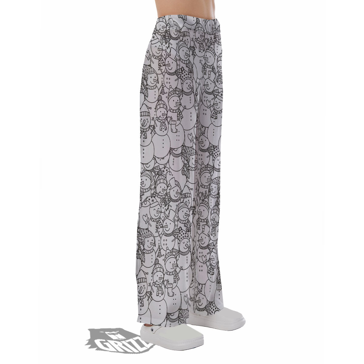 Snowman White And Black Print Pattern Pajama Pants-grizzshop