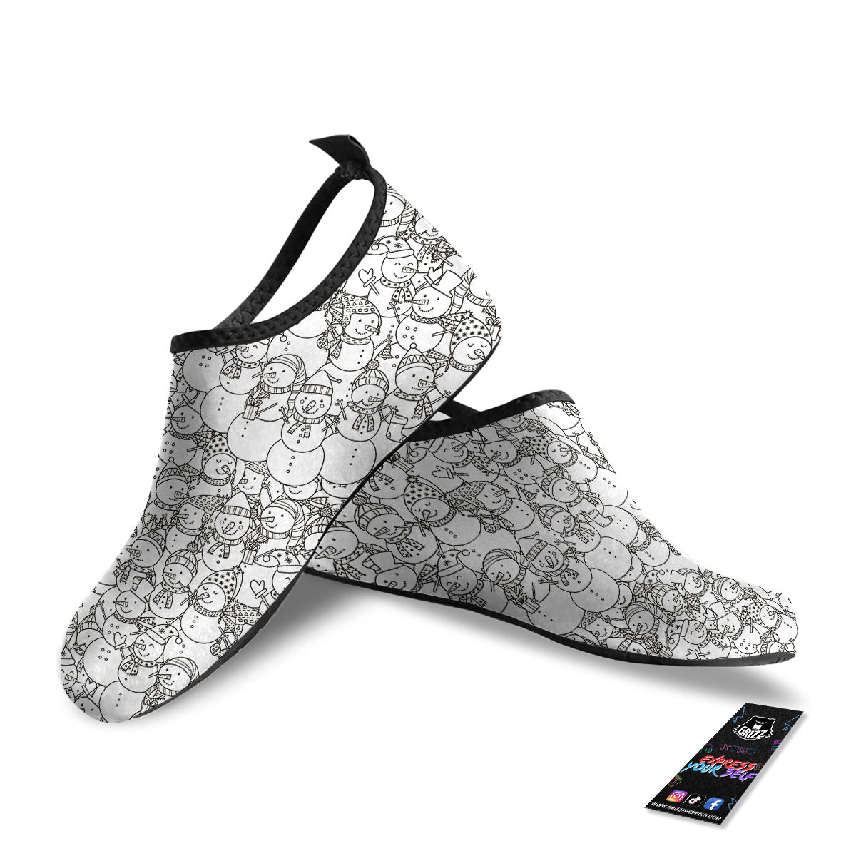 Snowman White And Black Print Pattern Water Shoes-grizzshop