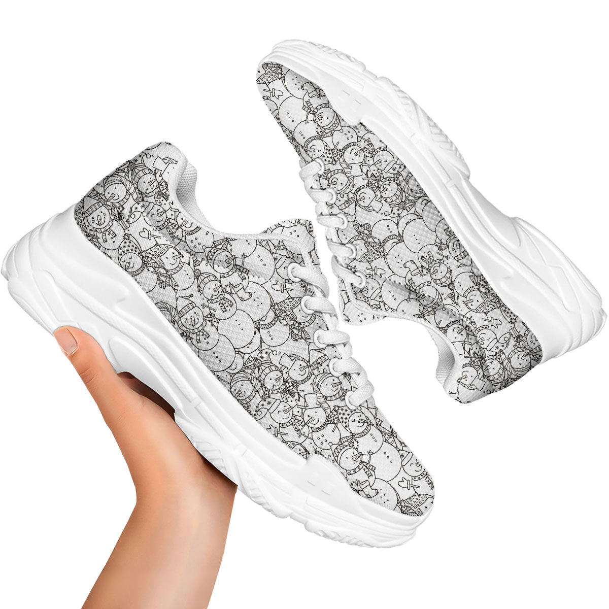 Snowman White And Black Print Pattern White Chunky Shoes-grizzshop