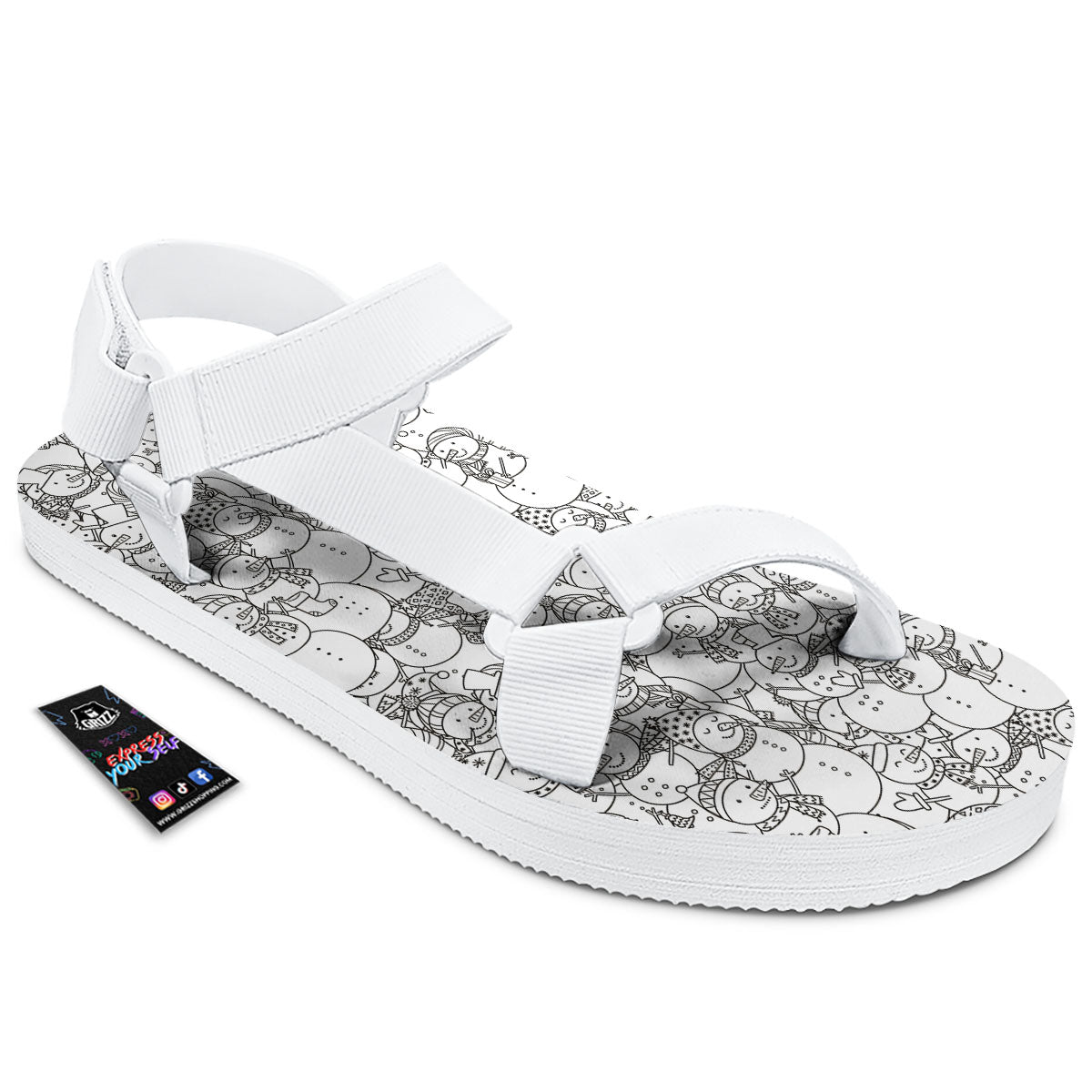 Snowman White And Black Print Pattern White Open Toe Sandals-grizzshop