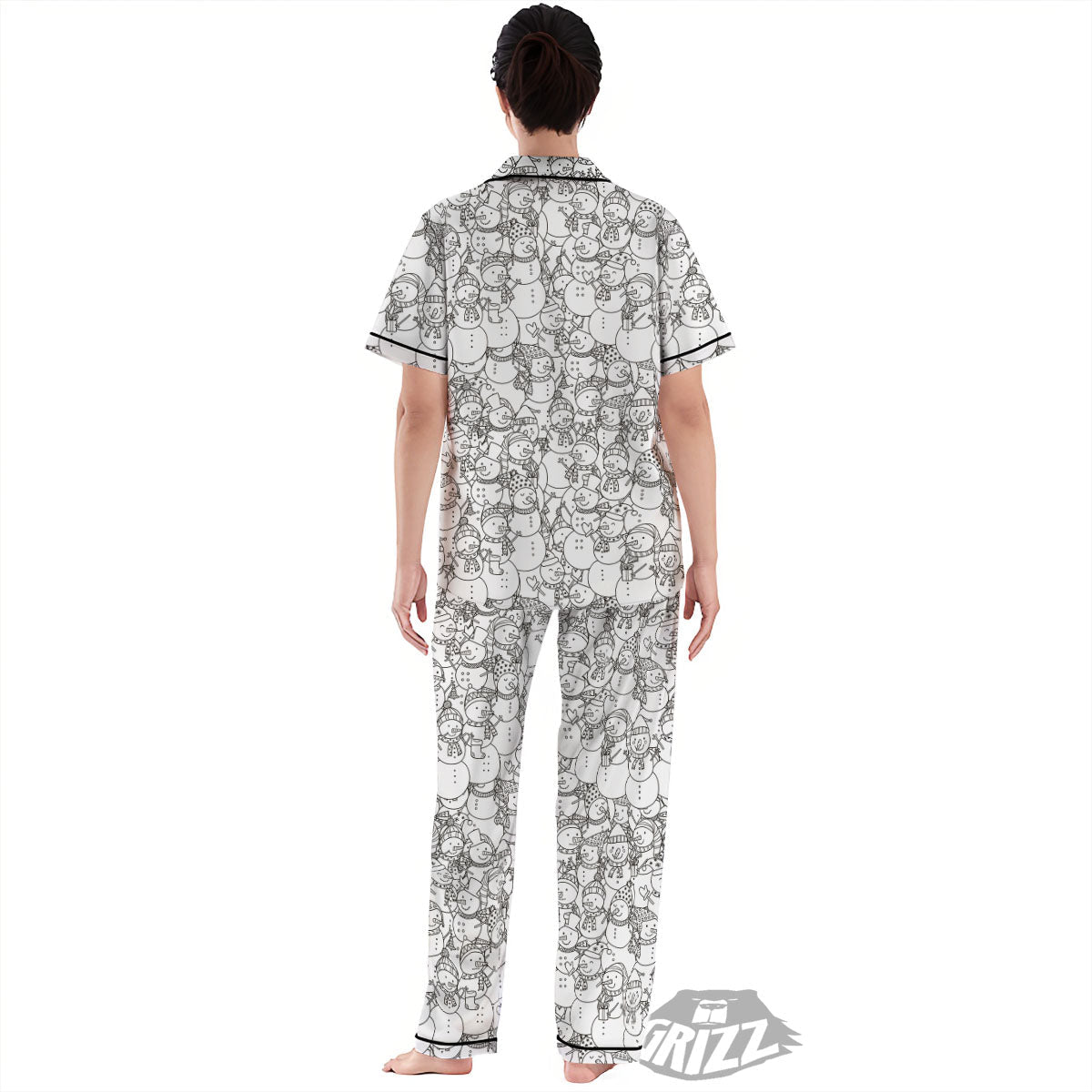 Snowman White And Black Print Pattern Women's Pajamas Set-grizzshop