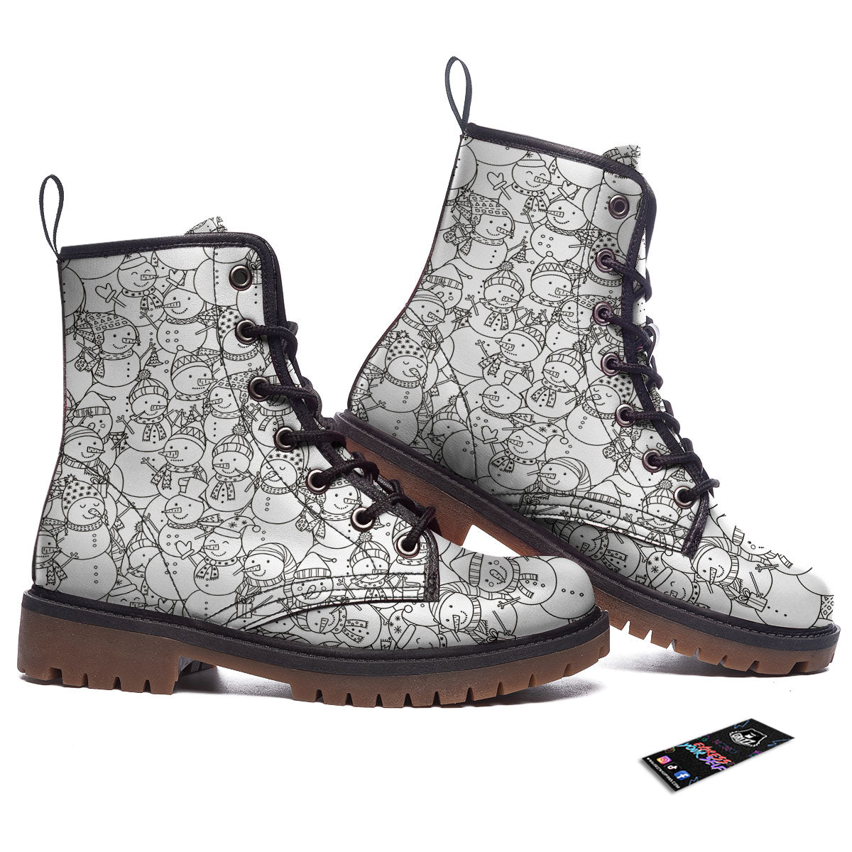 Snowman White And Black Print Pattern Work Boots-grizzshop