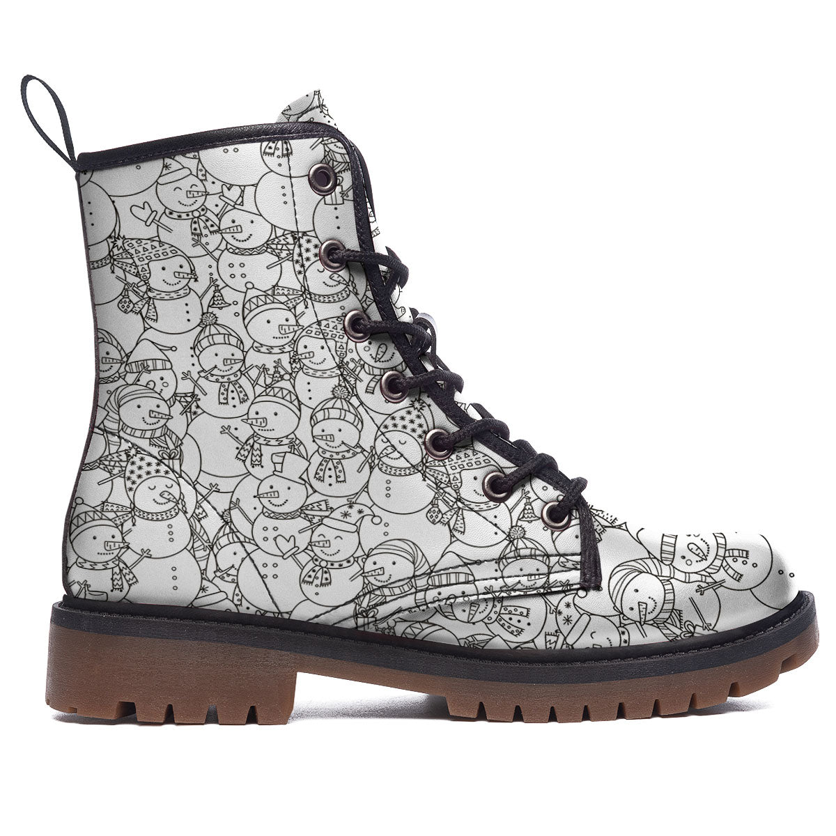 Snowman White And Black Print Pattern Work Boots-grizzshop