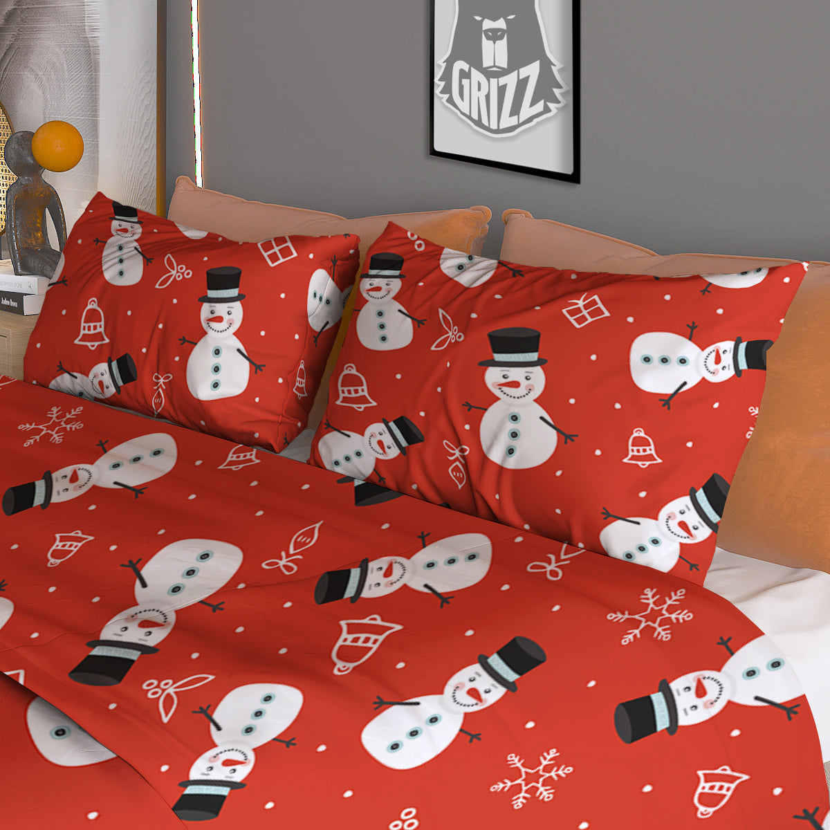 Snowman Xmas Print Pattern Duvet Cover Bedding Set
