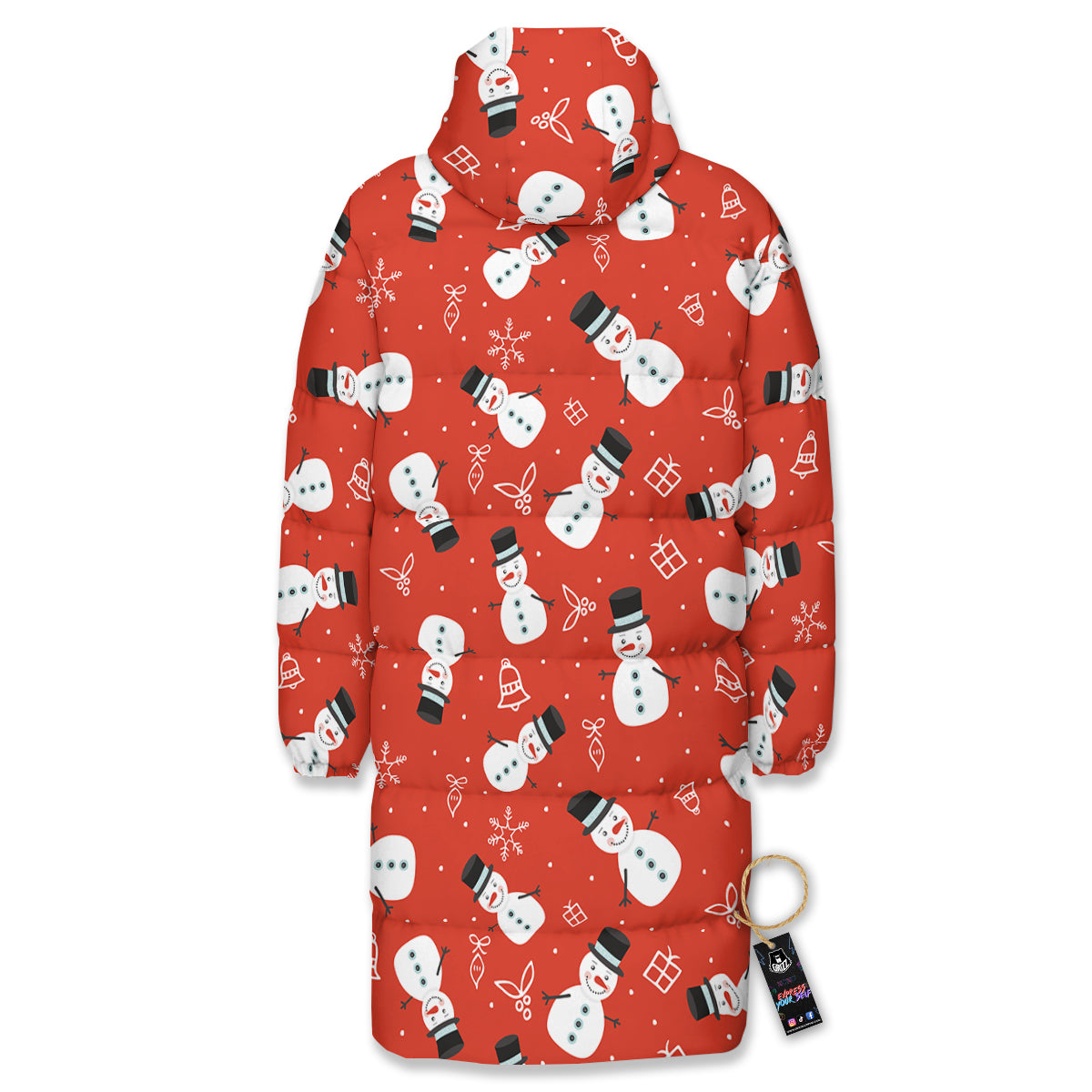 Snowman Xmas Print Pattern Long Down Jacket-grizzshop