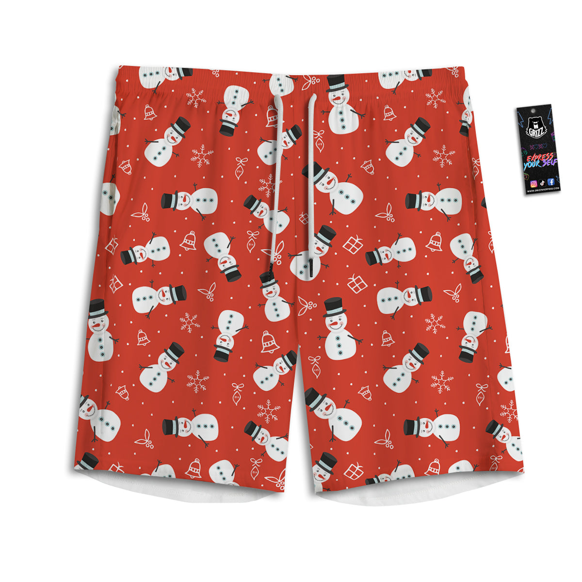 Snowman Xmas Print Pattern Men's Athletic Shorts