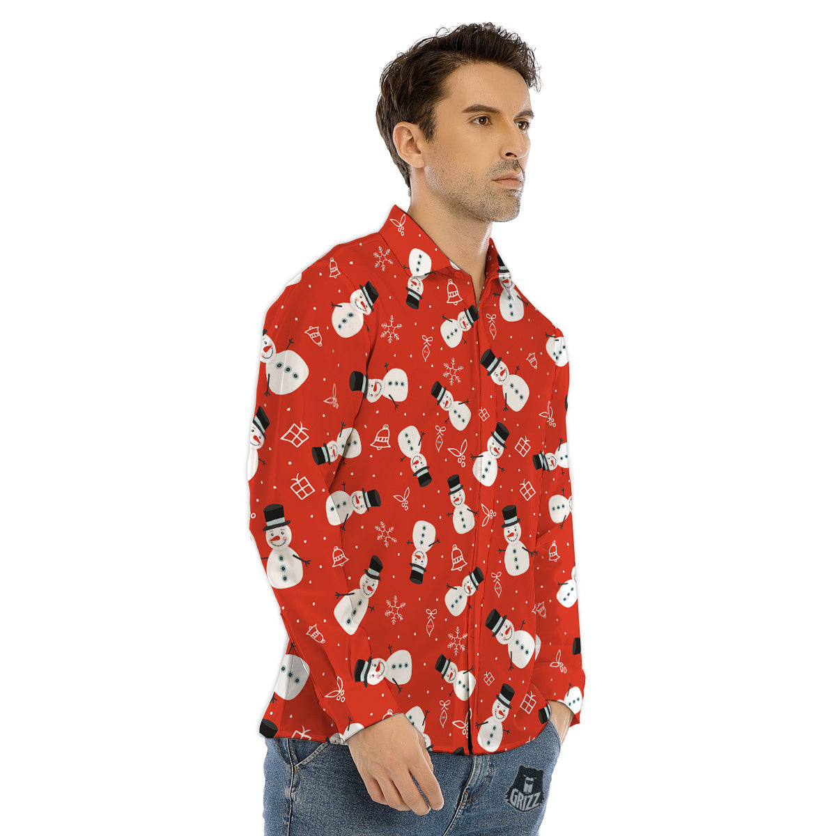Snowman Xmas Print Pattern Men's Dress Shirts-grizzshop