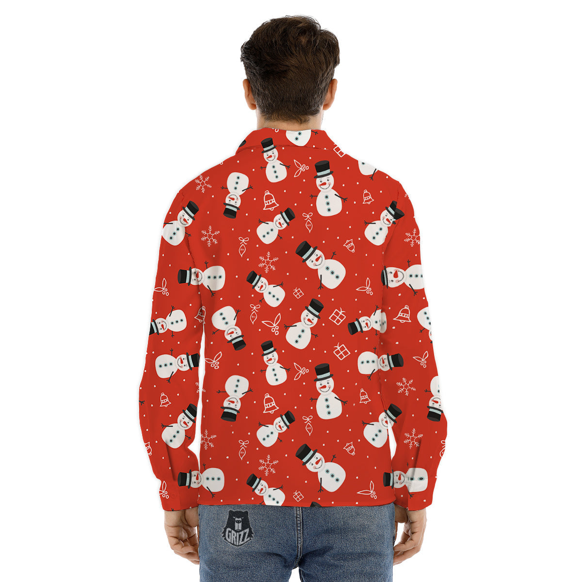Snowman Xmas Print Pattern Men's Dress Shirts-grizzshop