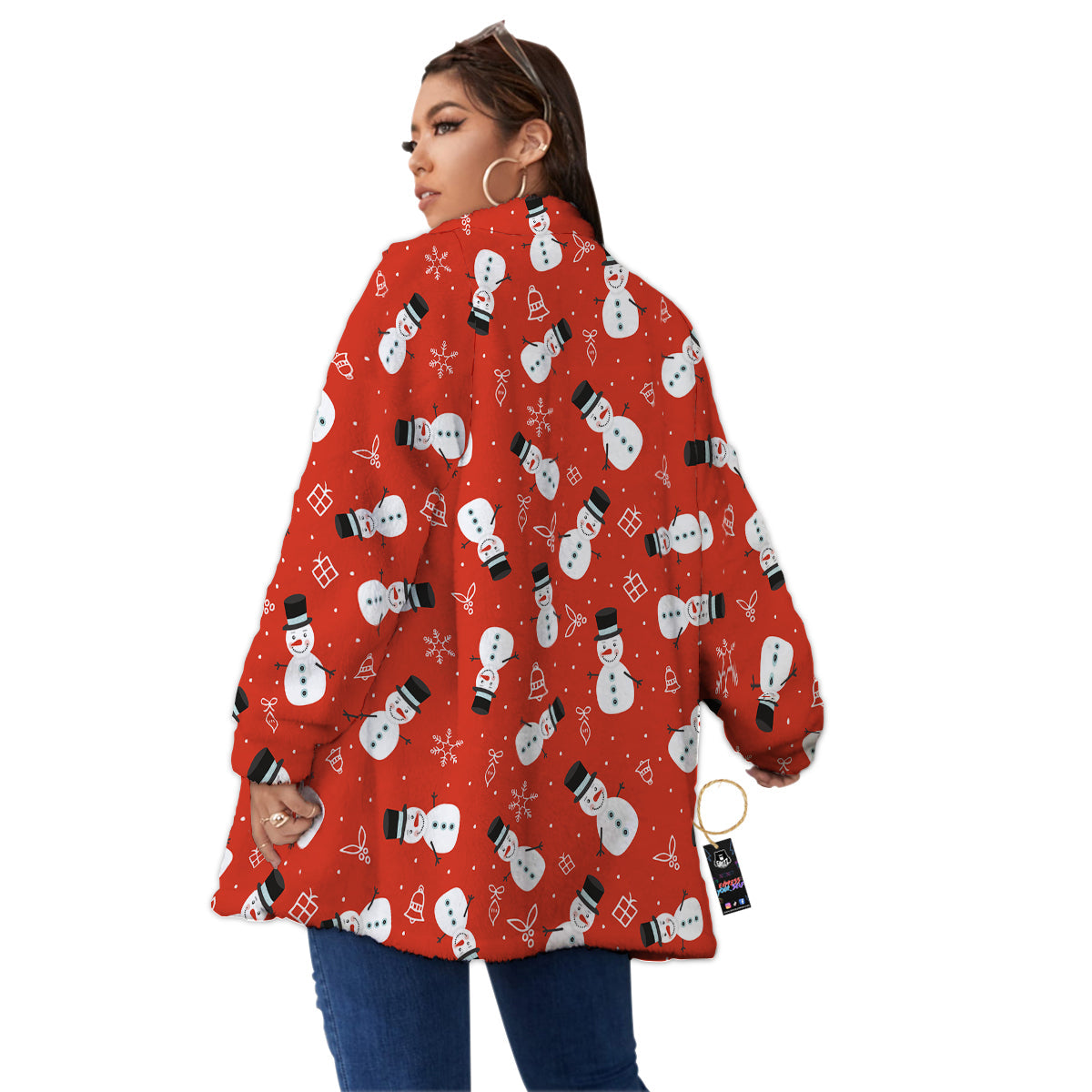 Snowman Xmas Print Pattern Women's Sherpa Jacket-grizzshop