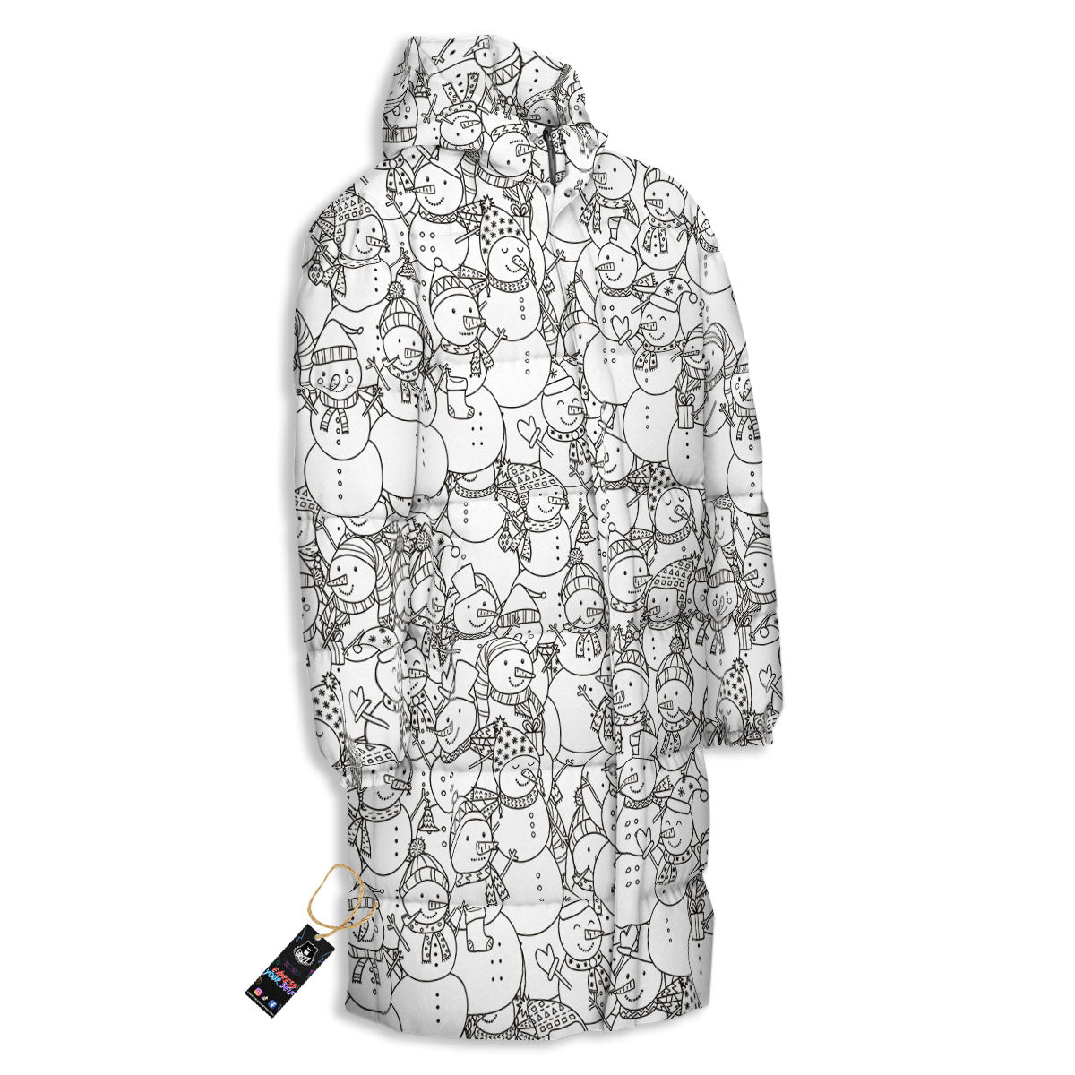 Snowman White And Black Print Pattern Long Down Jacket