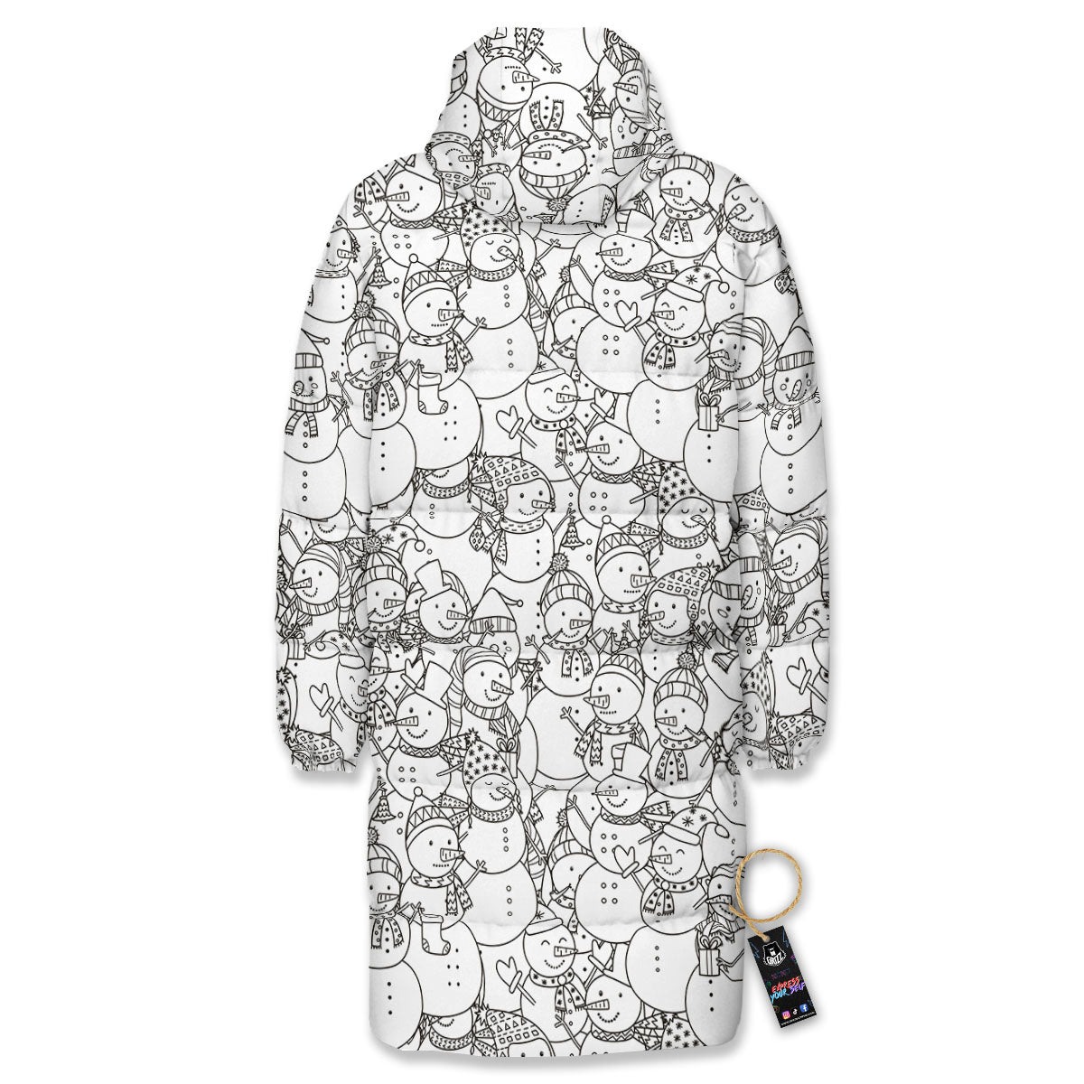 Snowman White And Black Print Pattern Long Down Jacket