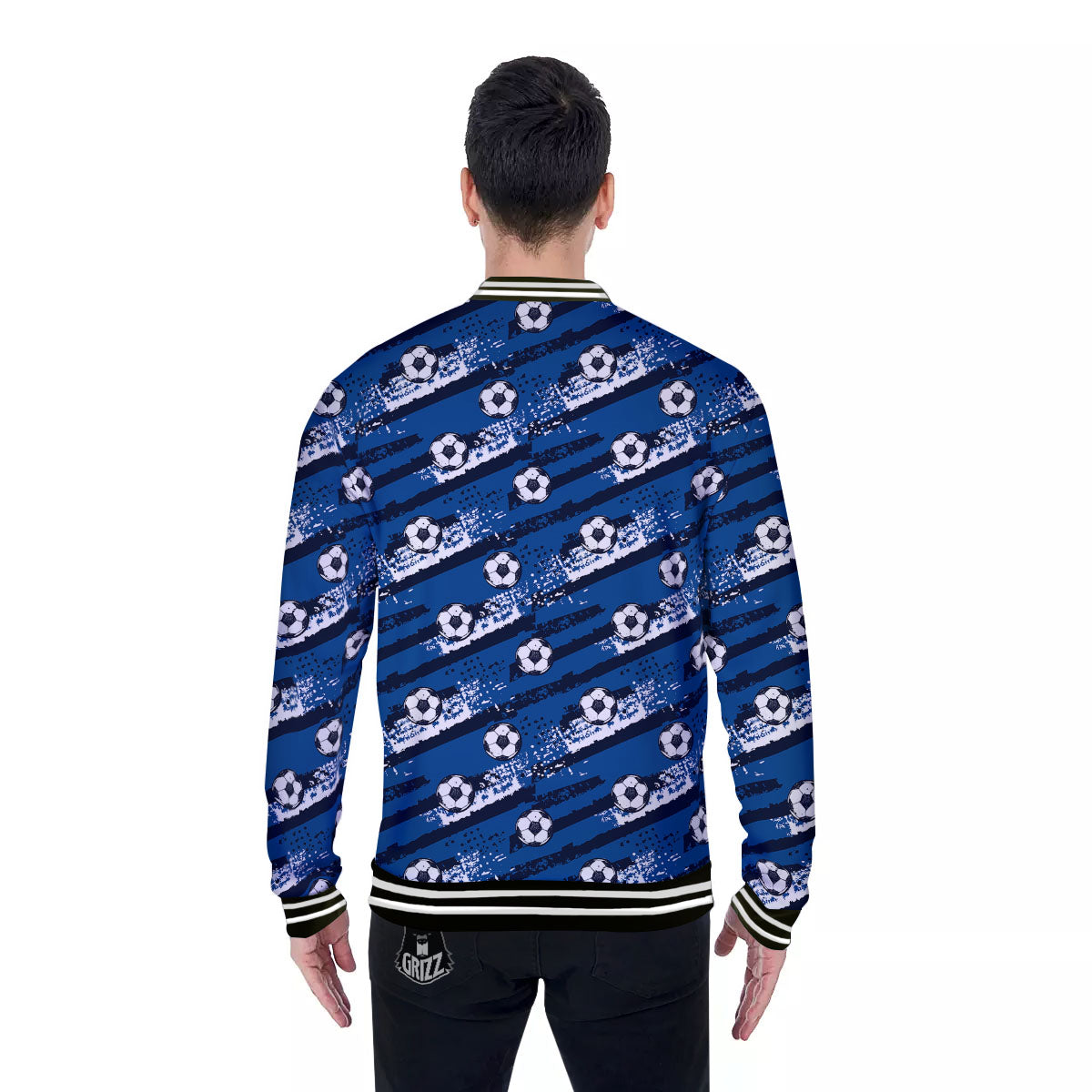 Soccer Ball Blue Print Pattern Baseball Jacket-grizzshop