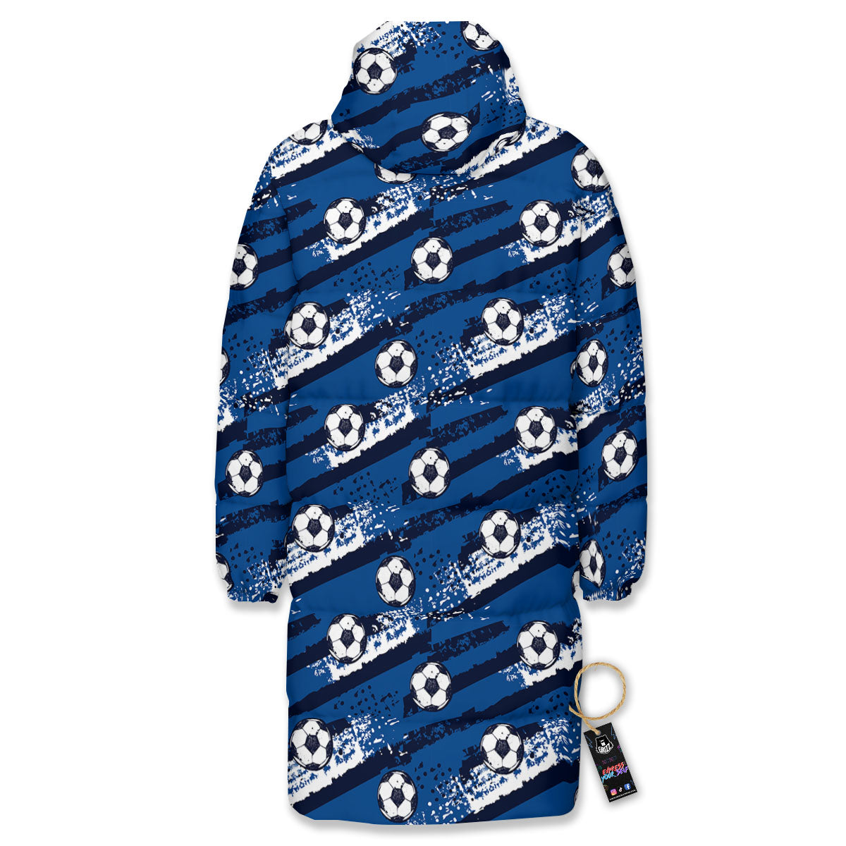 Soccer Ball Blue Print Pattern Long Down Jacket-grizzshop