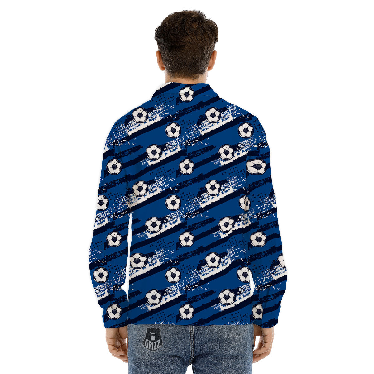Soccer Ball Blue Print Pattern Men's Dress Shirts-grizzshop